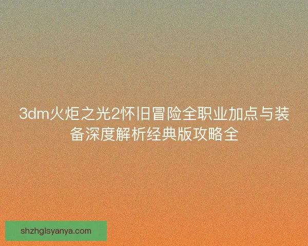 3dm火炬之光2怀旧冒险全职业加点与装备深度解析经典版攻略全
