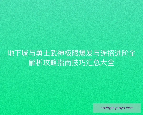地下城与勇士武神极限爆发与连招进阶全解析攻略指南技巧汇总大全