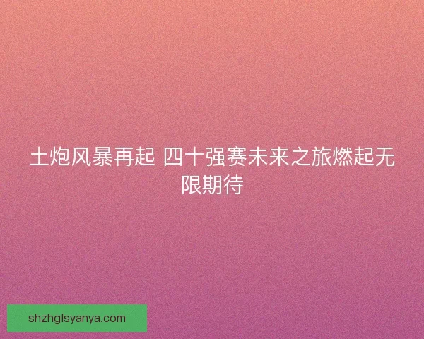 土炮风暴再起 四十强赛未来之旅燃起无限期待