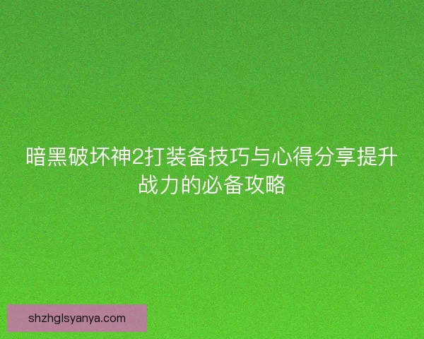 暗黑破坏神2打装备技巧与心得分享提升战力的必备攻略
